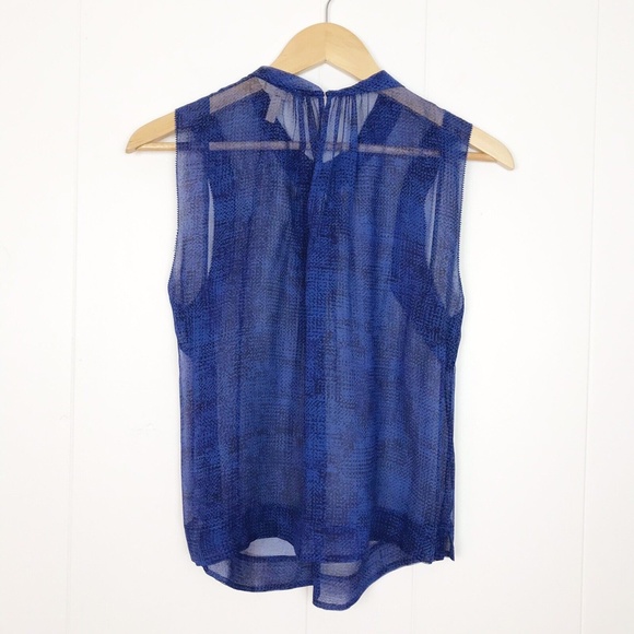 Rebecca Taylor Womens Silk Sleeveless Blouse Top Size 6 Blue Twist Tie Neck Line - Picture 3 of 6